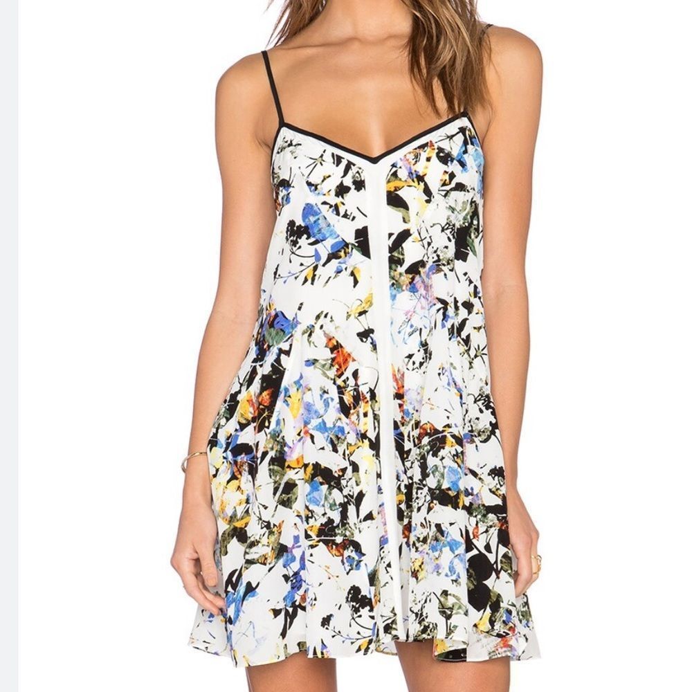 Elizabeth and James The Linda Silk Mini Dress Ivory and Abstract Print Size S